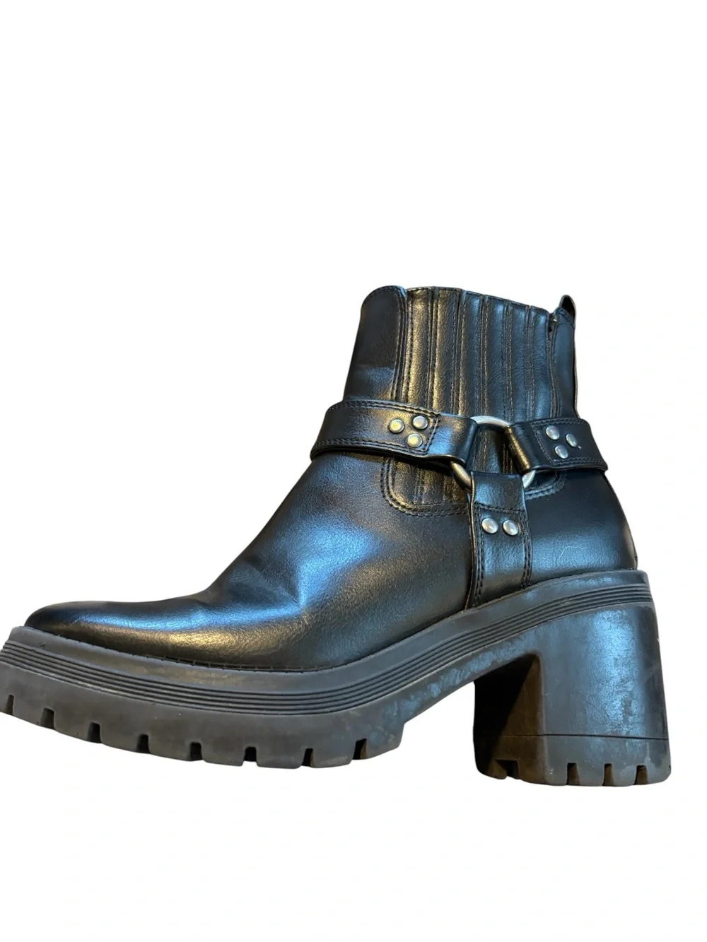 Sincerly Jules Black Leather Ankle Booties with Strap Detail